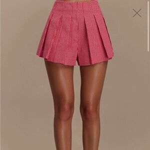 Meshki ISSY Red Gingham Flared Pleated Shorts